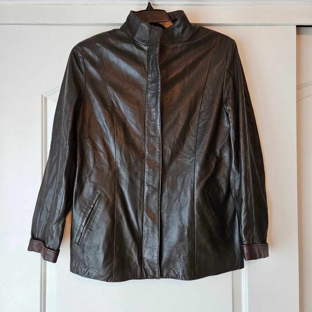 Moda in Pelle M&R Firenze Real Leather Jacket Coat Made in Italy Womens 14 Brown